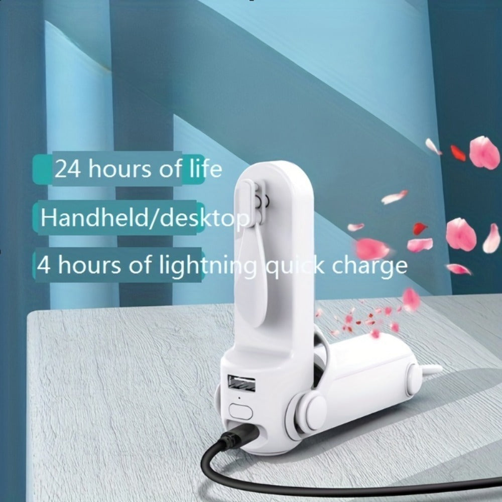 Random Color Portable Folding Handheld Fan USB Multifunctional Charging Treasure Flashlight 3-in-1 Mini Fan