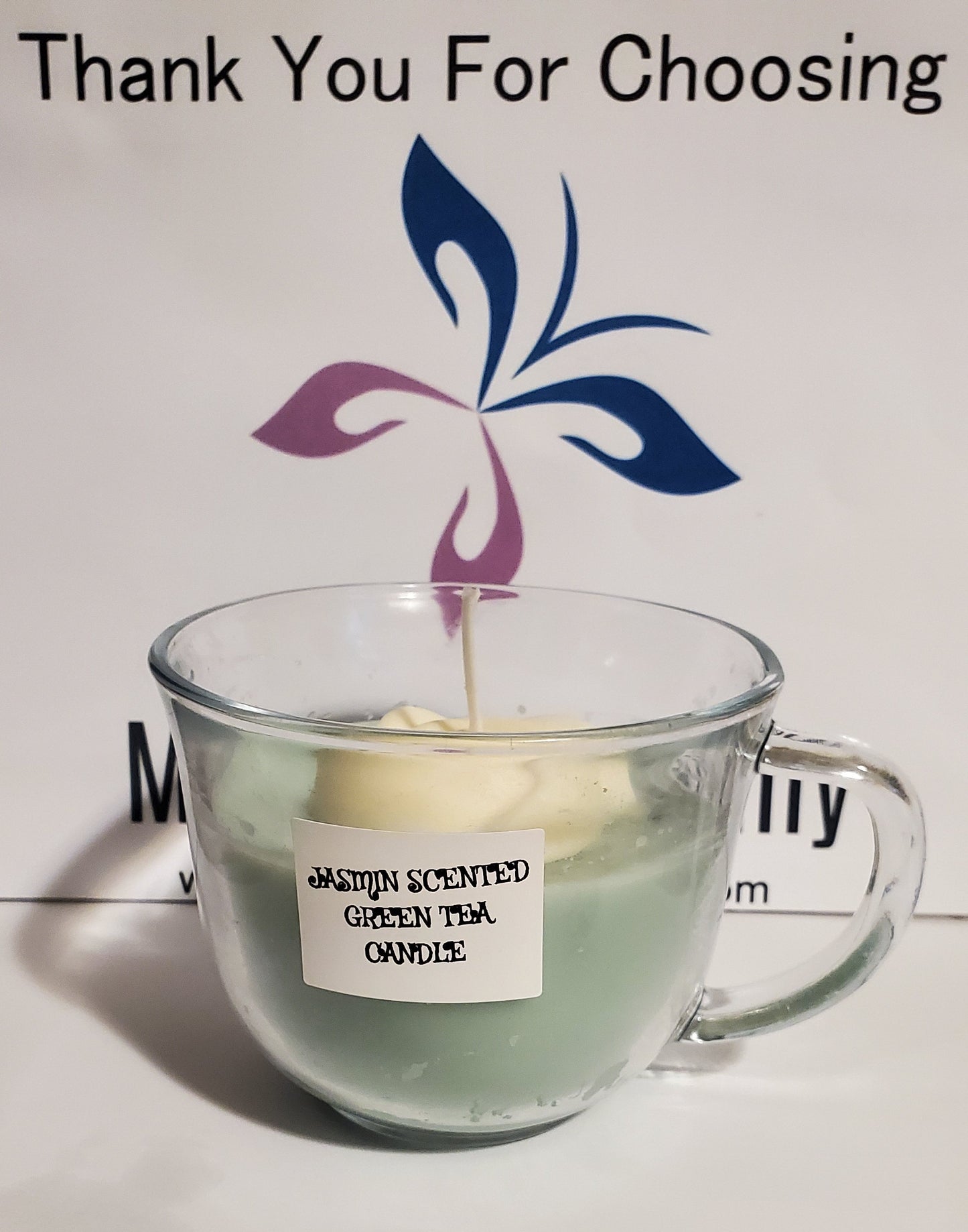 Jasmin scented Green Tea candle with Rose Embed