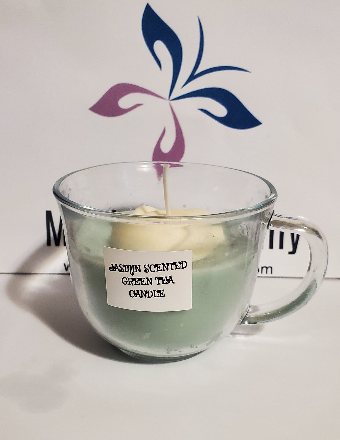Jasmin scented Green Tea candle with Rose Embed