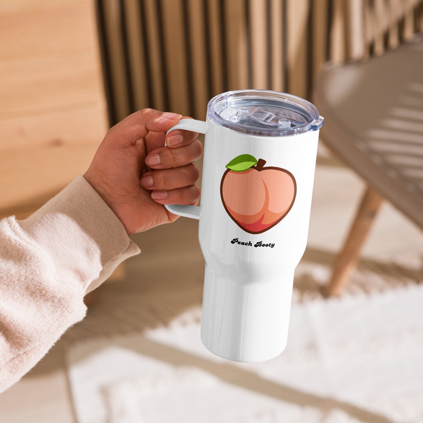Peach Booty Travel mug with a handle