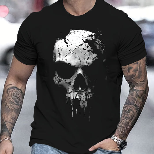 3D Digital Shattered SkuPattern Round Neck Short Sleeved T-shirt