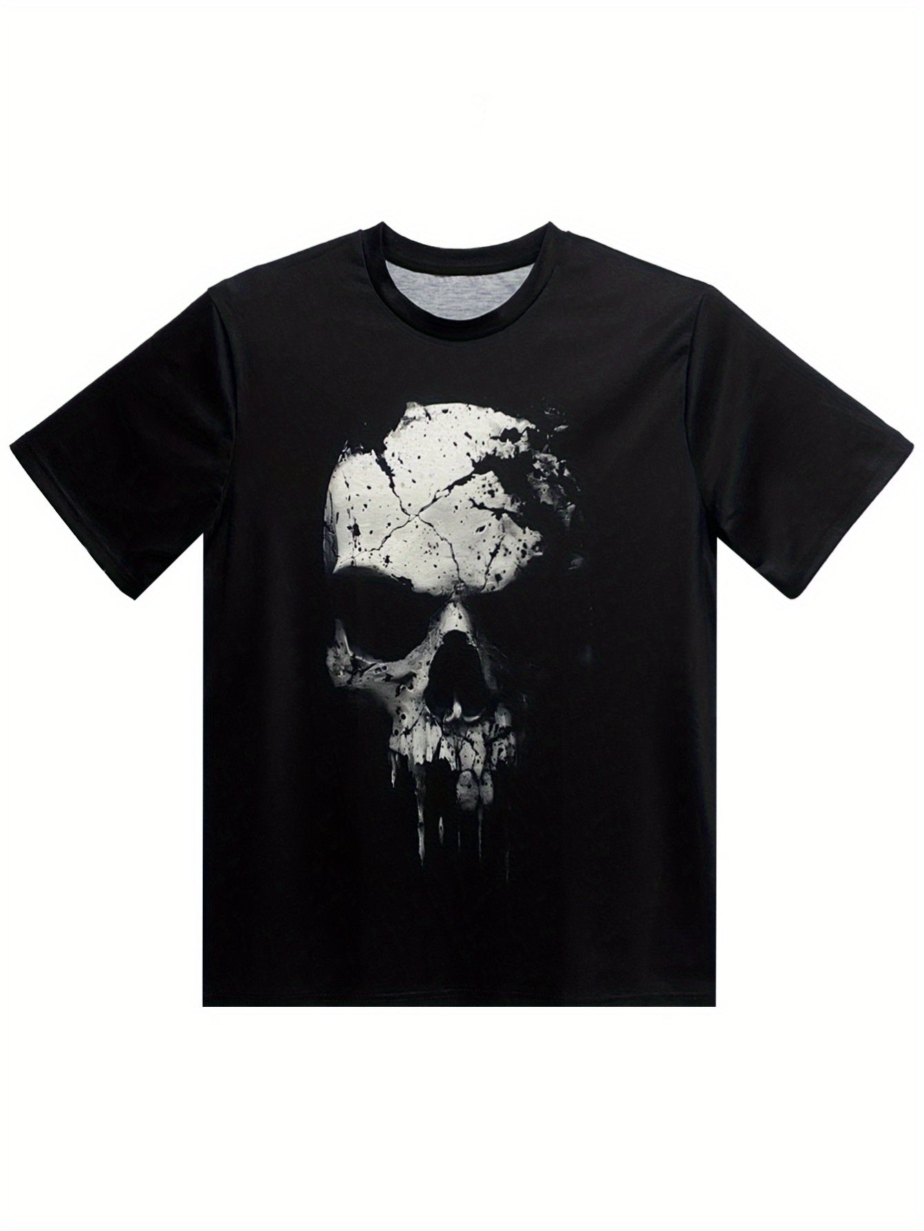 3D Digital Shattered SkuPattern Round Neck Short Sleeved T-shirt