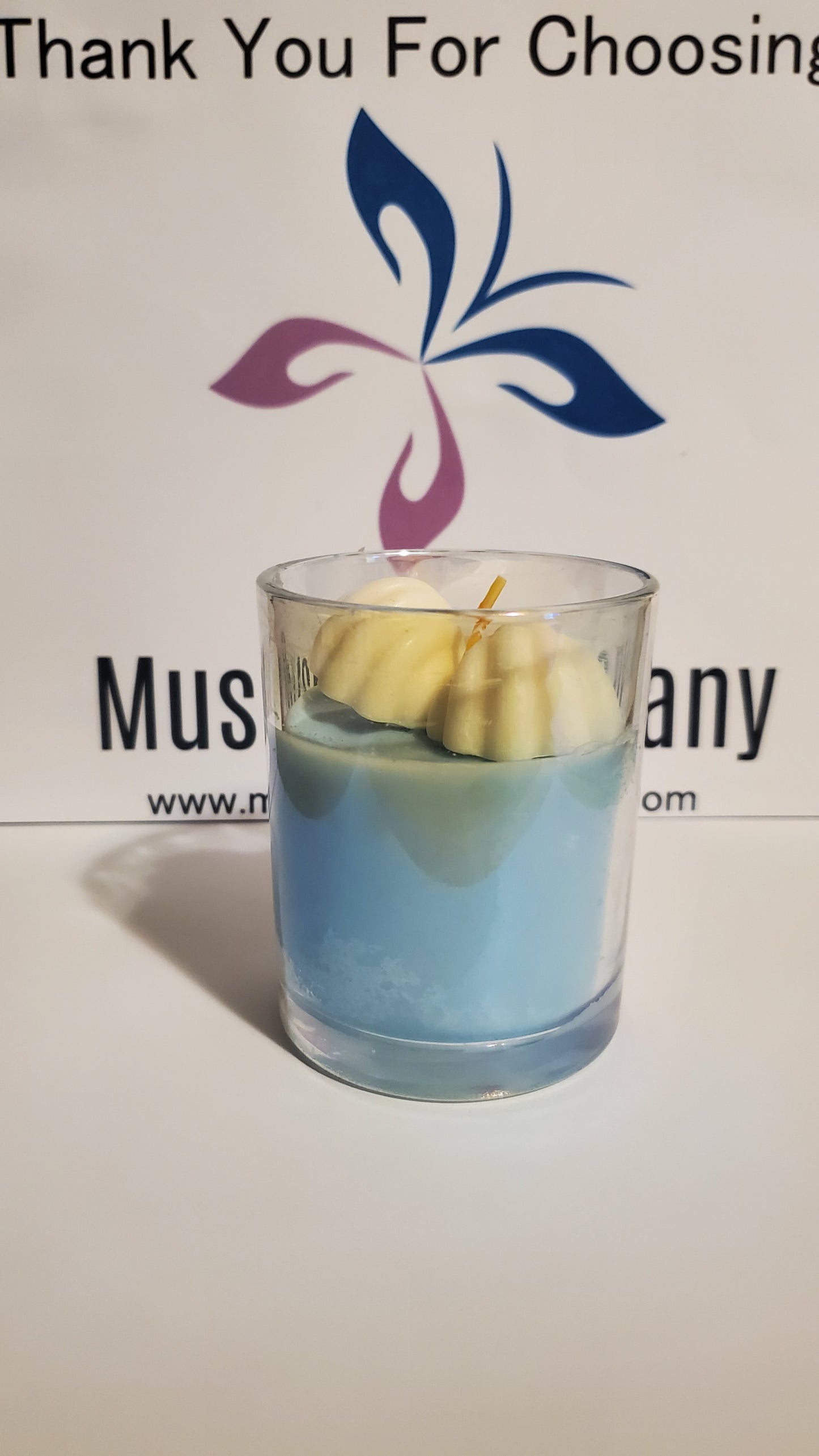 Blue Cotton Candy Scented Candle with Seashells