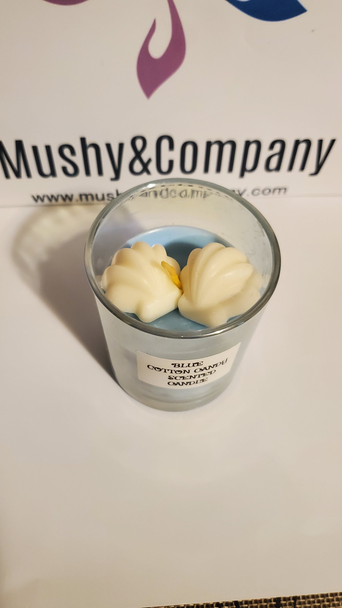 Blue Cotton Candy Scented Candle with Seashells